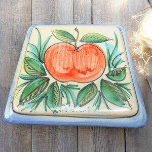FRATANTONI Vietri Italy Hand Painted Art Pottery Tile Apple Peach Wall TRIVET